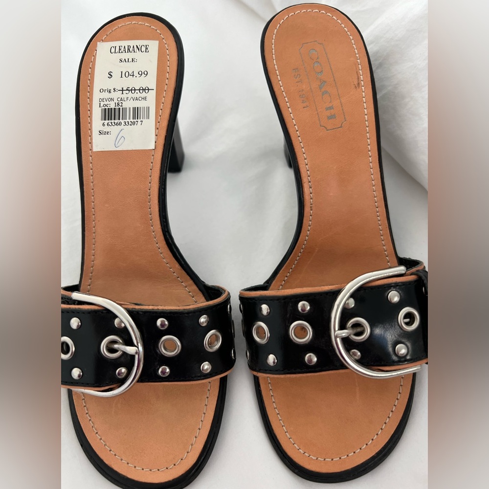COACH Devon Sandals Slides Heels Size 6 NWT